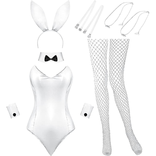 Disfraz de conejito, lencería y cola para mujer, conjunto de traje de conejo para juego de roles, disfraz de Navidad para Halloween, fiesta de cosplay (extragrande)