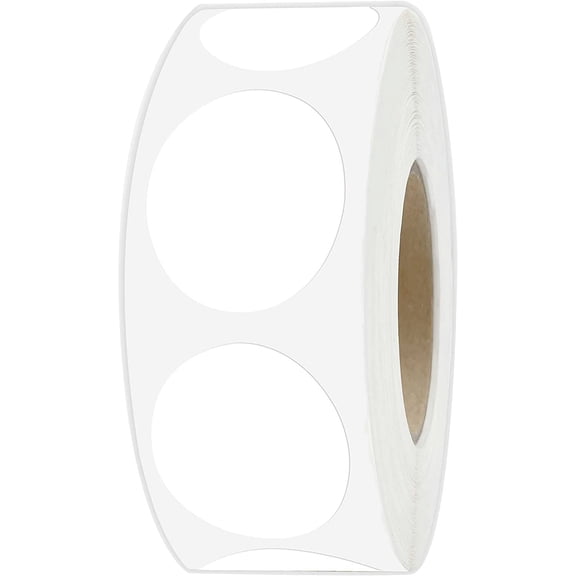 1" White Round Color Coding Circle Dot Labels on a Roll, 1000 Stickers, 1 inch Diameter
