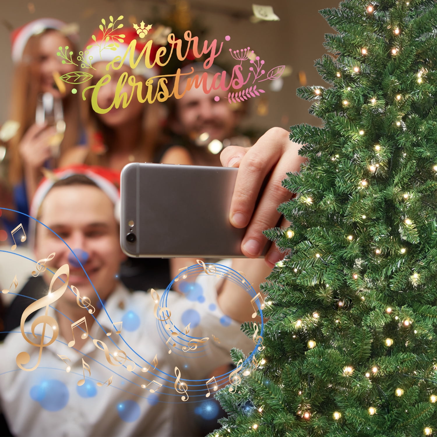 Euroco 7ft Green Christmas Tree with 400 WiFi-Controlled RGB LED Lights, 1063 PVC Tips, 38 Light Functions, Music Sync, Hinged Structure & Metal Stand – Smart App-Controlled Holiday Tree