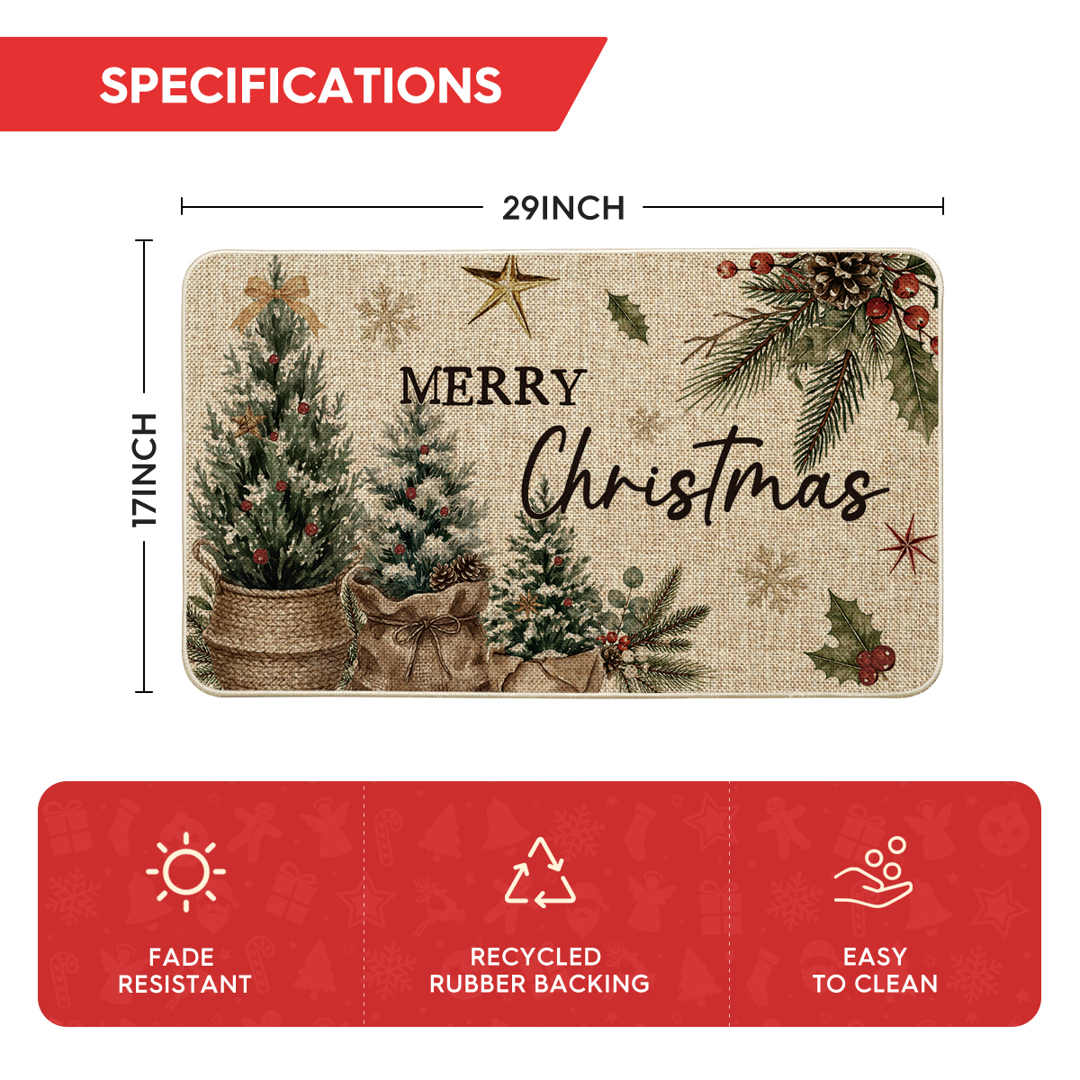 Sm:)e Pine Tree Pinecone Christmas Doormat, 17x29 Inch photo 3