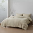 thumbnail image 2 of HIG 7‑Piece Bed in a Bag Comforter Set, Solid Light Beige Vertical Channel Quilted, Soft Microfiber All‑Season Bedding with Sheets & Pillow Shams, Queen Size, 2 of 8