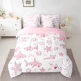 thumbnail image 3 of Manfei Ocean Shark Queen Bedding, Kawaii Seashell Starfish Bedding Comforter Set Queen, Pink White, Pink Reversible, 7-Piece, 3 of 6
