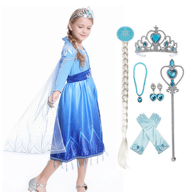 HAWEE Elsa la Reine des Neiges 2 Robe de Costume d'Halloween de Luxe pour Filles, Robe de Fête, Robe de Bal