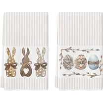 Stripe Rabbit Bunny Eggs Easter Kitchen Towels Dish Towels, 18x26 Inch Spring Decoration Hand Towels Set of 2