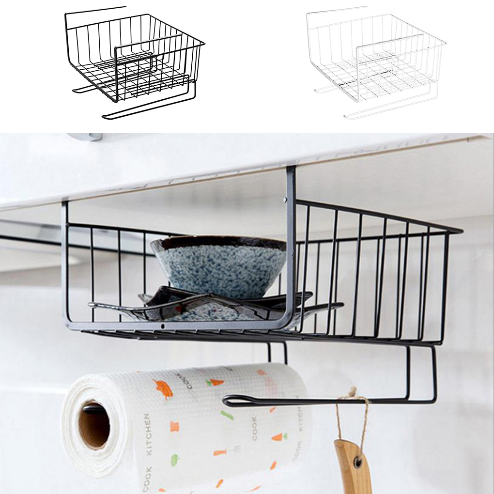 Storage Shelf Under Metal Wire Basket Organizer Fit Dual Hooks for Kitchen Pantry Desk