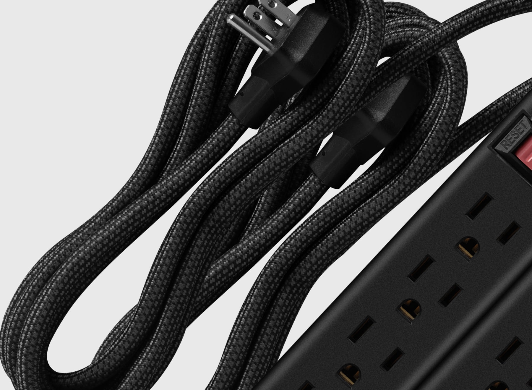 Hyper Tough 6-Outlet Indoor Power Strip, 8 ft Braided Extension Cord, ETL Certified, Black, 2-Pack