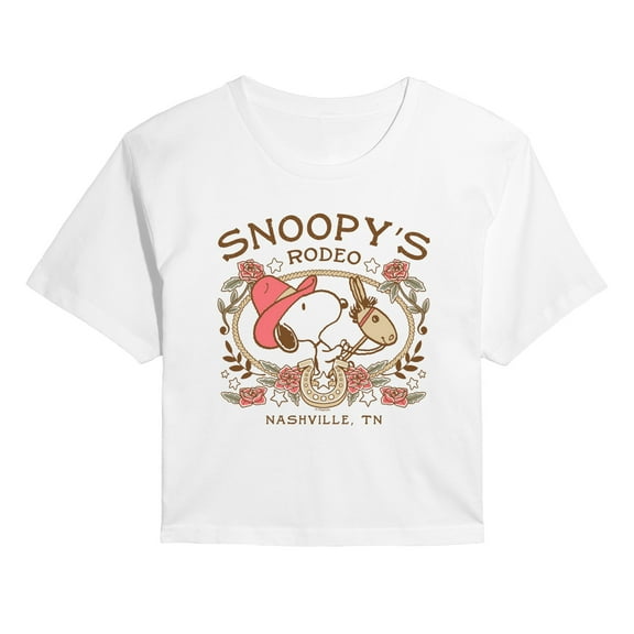 Peanuts - Snoopy Western - Juniors Cropped Short Sleeve Graphic T-Shirt