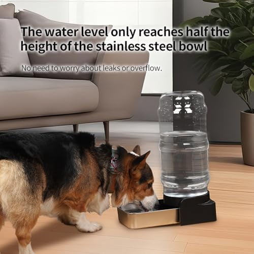 1 Gallon Automatic Gravity Dog Water Bowl Dispenser, Stainless Steel Large Capacity Pet Waterer with 3 Filters for Small to Medium Dogs and Cats