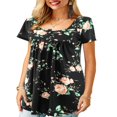 thumbnail image 2 of CHUANK T-Shirts pour Femmes Manches Courtes Col Rond Tunique Boutonnée (Blanc TG), 2 of 4