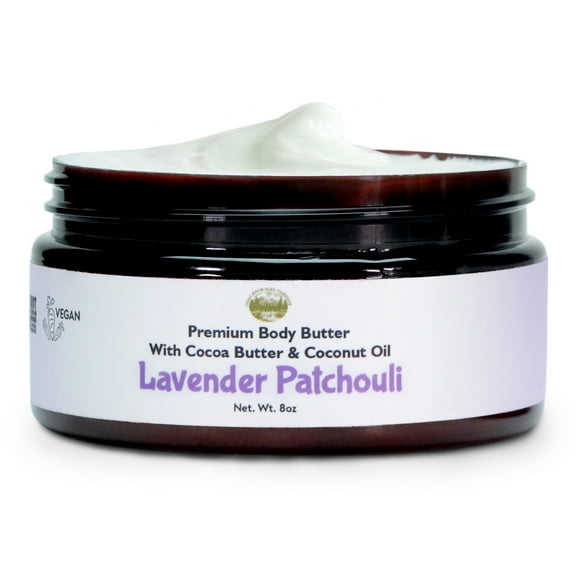 Falls River Soap Premium Body Butter with Cocoa Butter and Coconut Oil, Vegan and Cruelty Free - Lavender Patchouli, 8 Oz