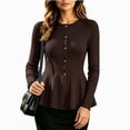thumbnail image 3 of DYTTDG Women's Solid-Color Long-Sleeve Ribbed Cardigan | Crew Neck Button-Front Fitted Peplum Hem Knit Top for Casual & Daily Streetwear, 3 of 8