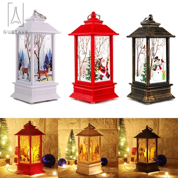Gustave Christmas Decor Lantern LED Candle Lamp Outdoor Garden Hanging Lighted Lantern Home Indoor Xmas Ornament 7.87 inch -Santa Claus