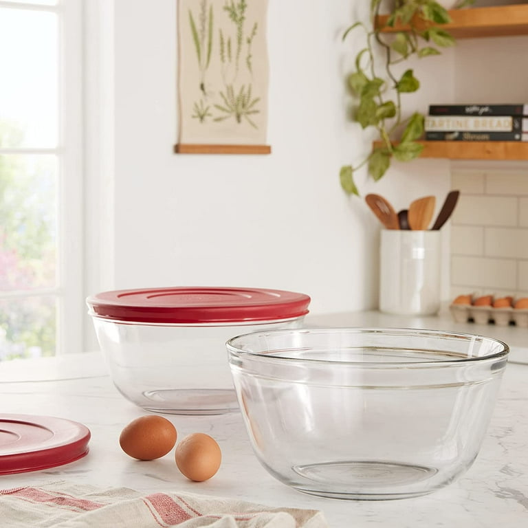 Anchor Hocking 91858 Glass Mixing Bowls with Lids, Cherry, 4 Quart
