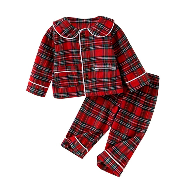 Gupgi Pyjama de Noël pour Filles Enfants à Carreaux Rouges Tenue de Nuit Tout-Petits Hauts à Manches Longues avec Pantalon à Taille Élastique