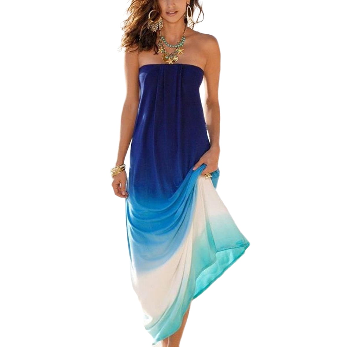 Women Gradient Blue Print Wrap Dresses ...