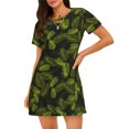 thumbnail image 1 of Balery Tropical Palm Leaves Fern Leaf Camisón de manga corta con cuello redondo para mujer, cómodo y elegante., 1 of 6