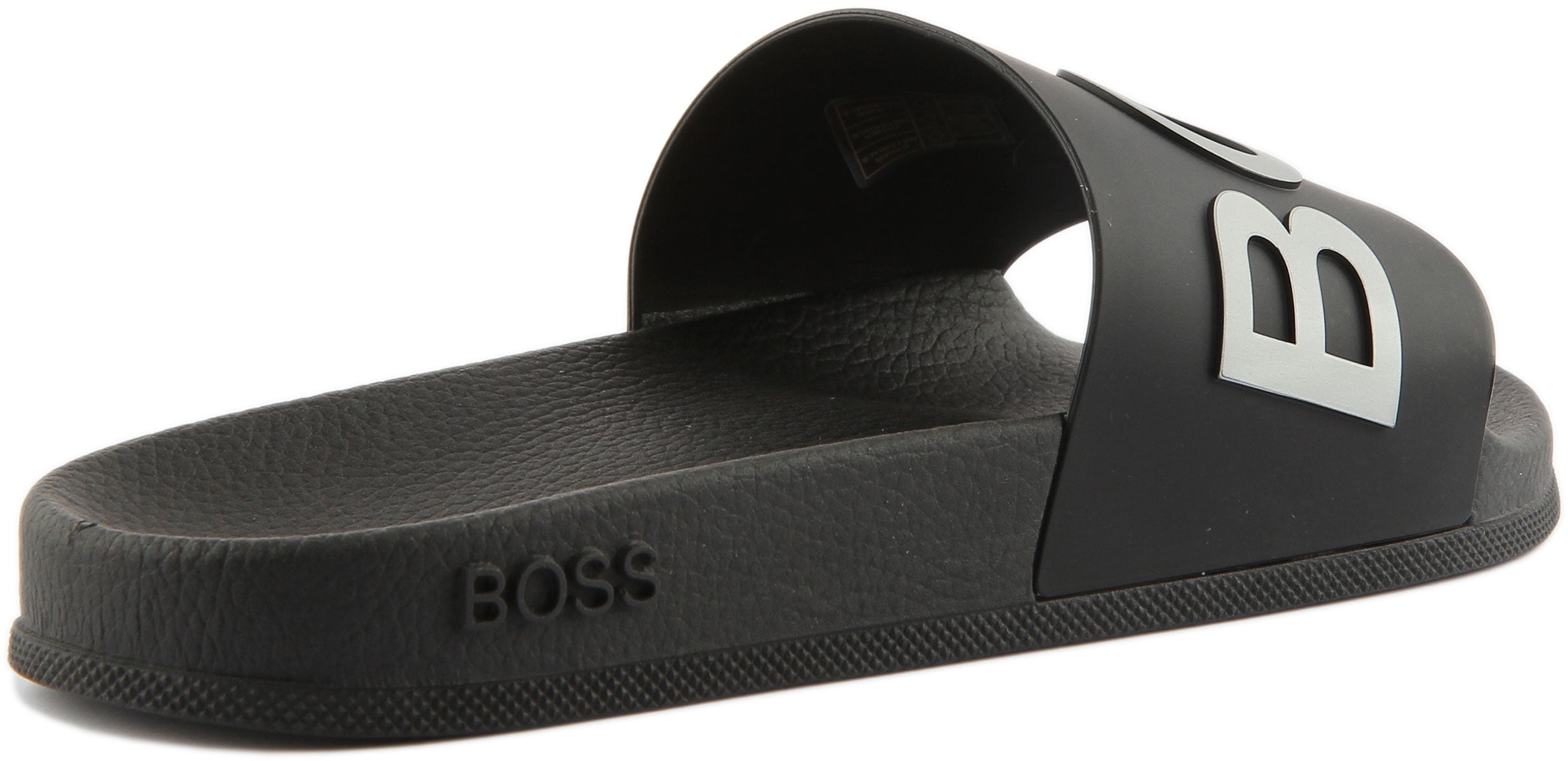 Hugo Boss Bay Men's Slip On Slide Sandals With Logo Strap Charcoal Size Walmart.com