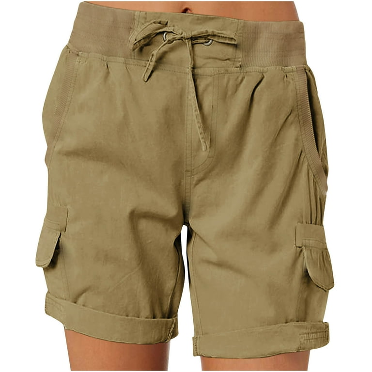 XFLWAM Womens Cargo Shorts Elastic Waist Drawstring Athletic