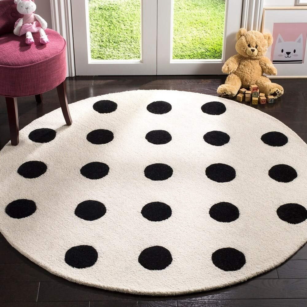 SAFAVIEH Kids Polka Dots Wool Area Rug, Grey/Ivory, 5' x 7'