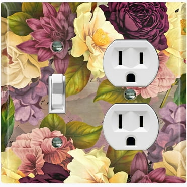 Metal Light Switch Plate Outlet Cover Purple White Rose Wallpaper ROS017