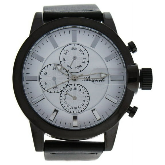 M-WAT-1286 Black Leather Strap Watch for Men, AG1901-17