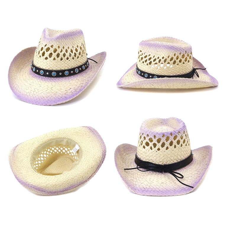 Straw Cowgirl Hat with Studded Band Vintage Straw Cowboy Hat With Studded Band & Turquoise  main image 2