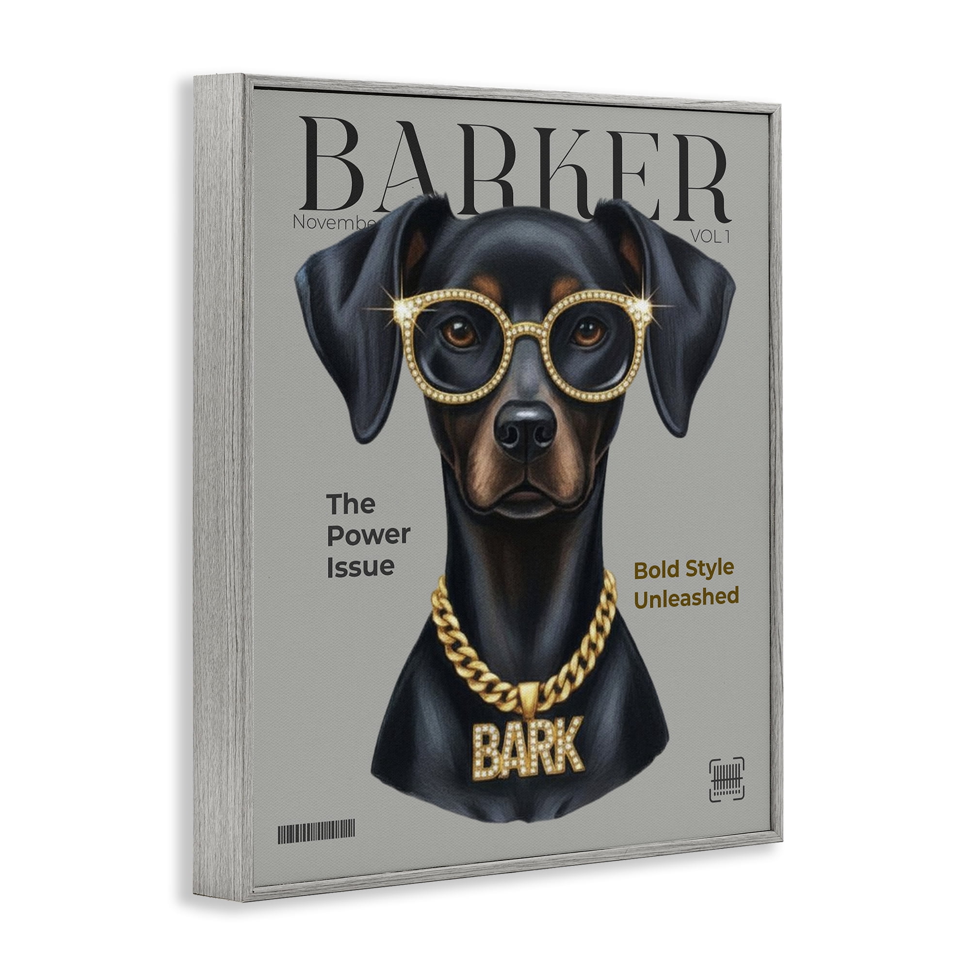 Stupell Industries Barker Dog Fashion Magazine Gray Framed Giclee Art, design by A Barefoot Stylist