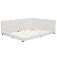 thumbnail image 7 of Queen Size Platform Bed with USB Ports, Linen Upholstered Daybed with Comfortable Backrest and Armrests, Wood Corner Daybed Frame for Living Room Bedroom, Beige, 7 of 7