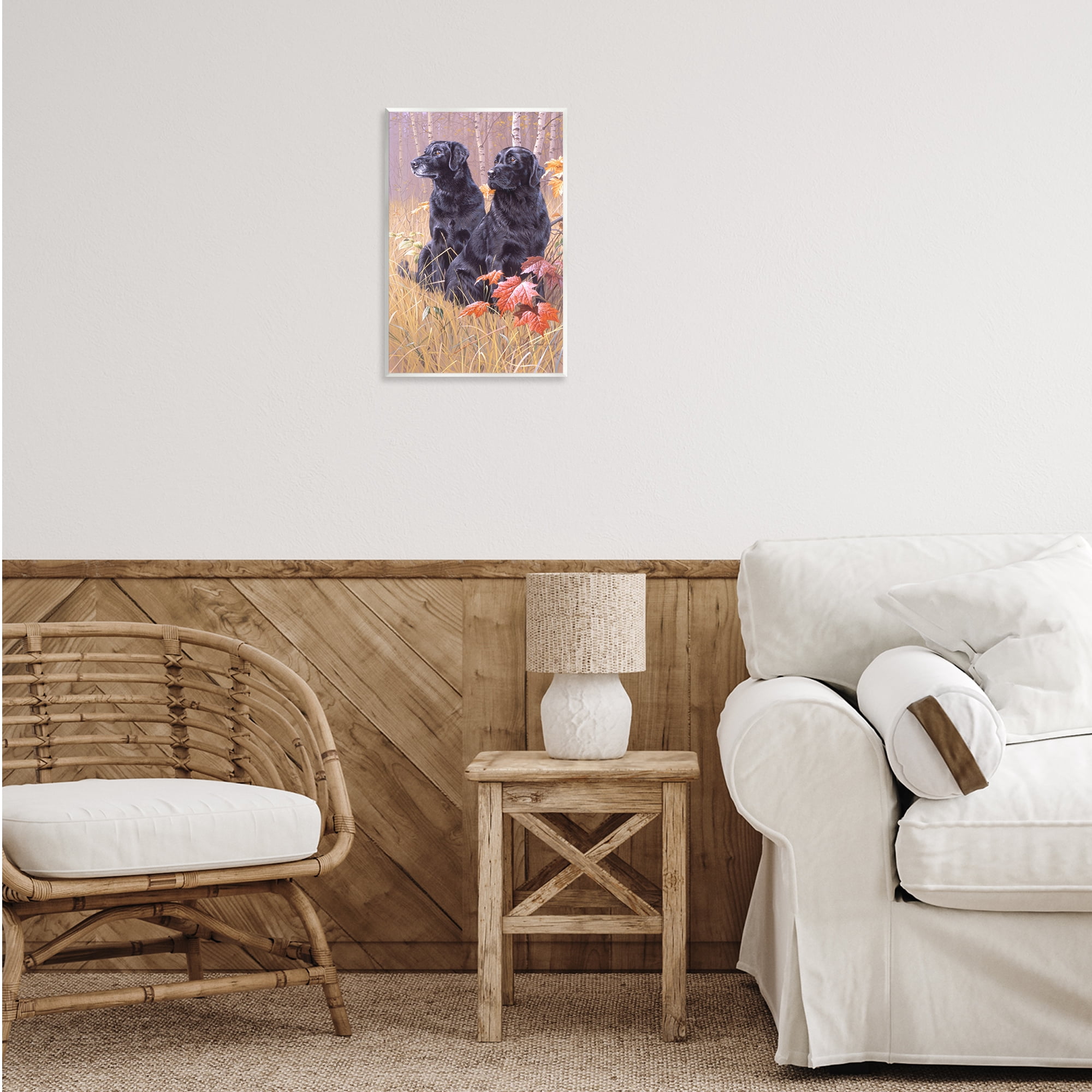 Stupell Industries Autumnal Black Dogs Animals Painting Unframed Art Print Wall Art, 13 x 19