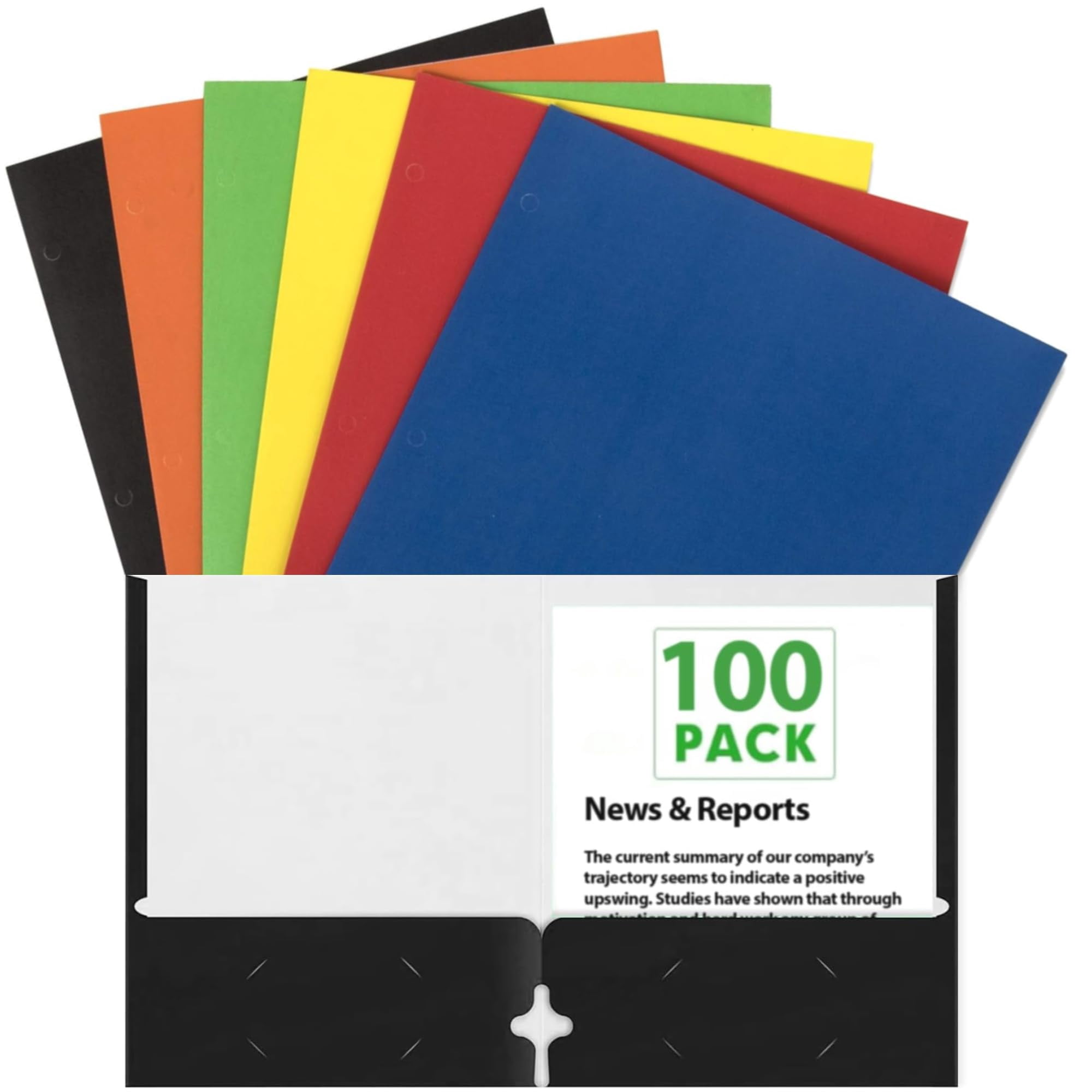 100 Pack of Bulk Wholesale Two Pocket Paper Folders in 6 Assorted Colors for Filing Paper Work