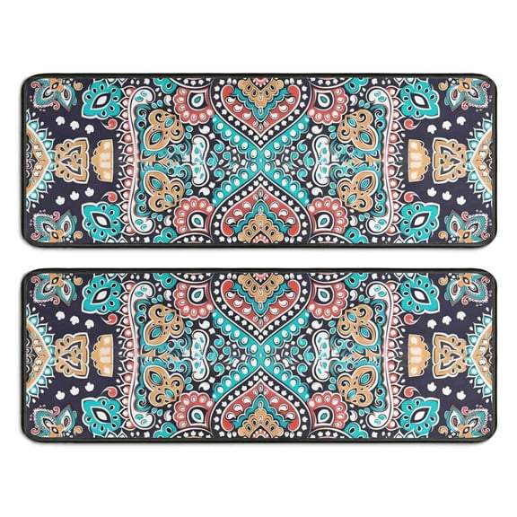 Kitchen Rugs Sets Of 2,Multicolor Ethnic Paisley Pattern Anti Fatigue Kitchen Mat Rugs Non Slip Washable,Decorative Kitchen Floor Mats for Kitchen,Sink,Laundry,17"x47" 17"x47"
