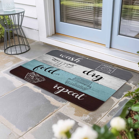 Laundry Room Door Mat Indoor Outdoor,Wash Dry Fold Repeat Splicing Colorful Wood Non Slip Welcome Mat with Rubber Backing,Absorbent Fabric Front Door Mats Entryway Rug for Home Patio Entrance 18"x30"