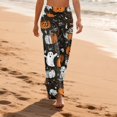 thumbnail image 4 of Halloween Pumpkin & Spider Print Wide Leg Pants for Women, 1-Pc Drawstring Loose Palazzo Trousers — Soft Breathable Lounge Bottoms & Halloween Pajama Pants Navy XXXL, 4 of 6