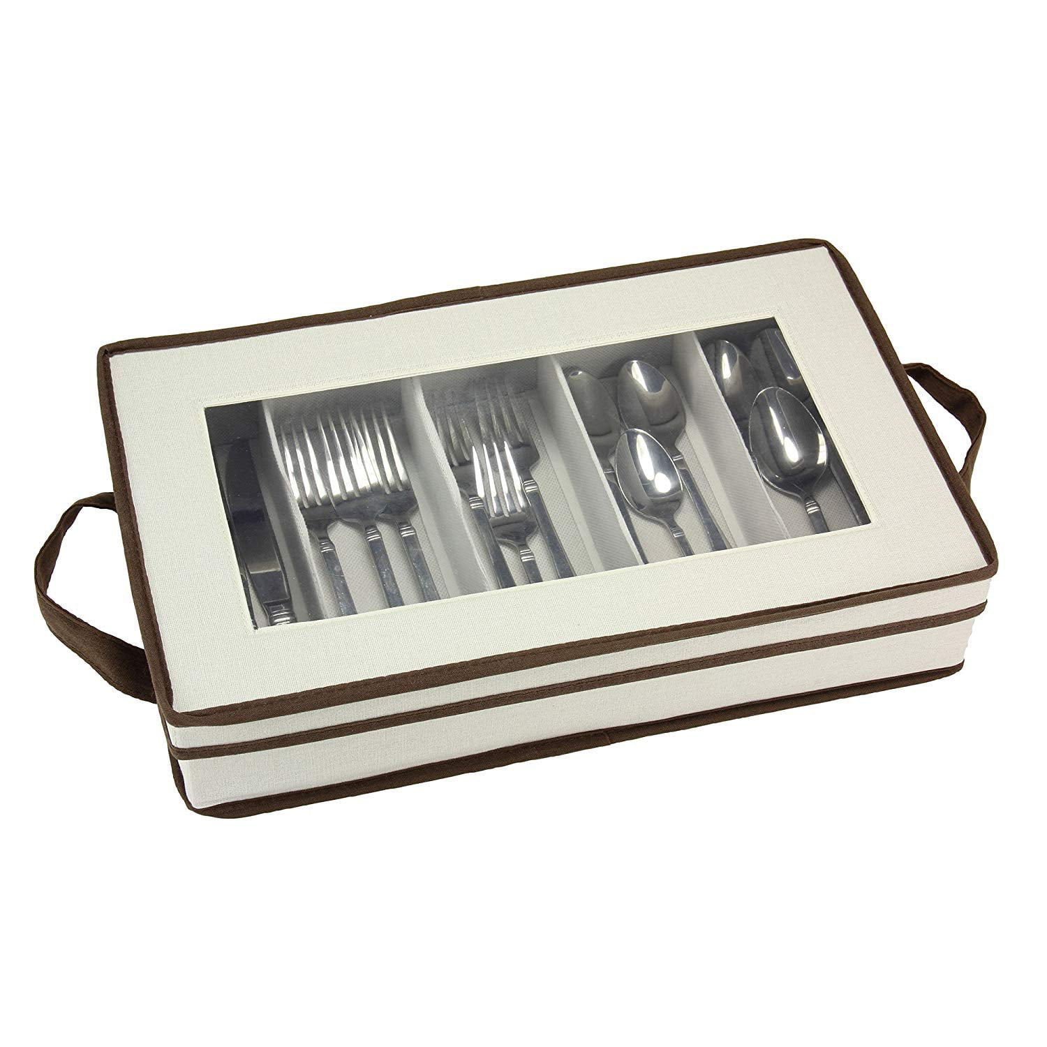 Household Essentials Flatware Storage Chest with Separate Serving Utensil Pou... 