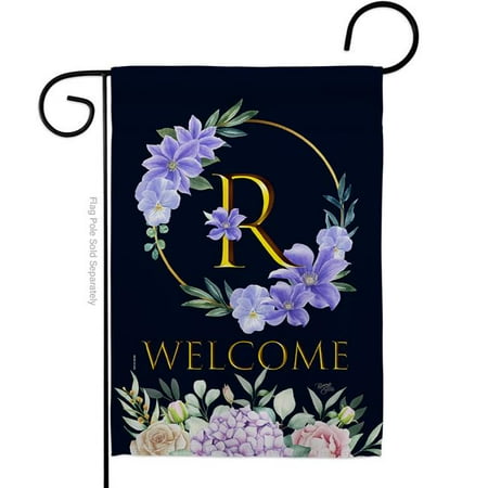Breeze Decor 13 x 18.5 in. Welcome R Initial Garden Flag with Spring Floral Double-Sided Decorative Vertical Flags House Decoration Banner Yard Gift