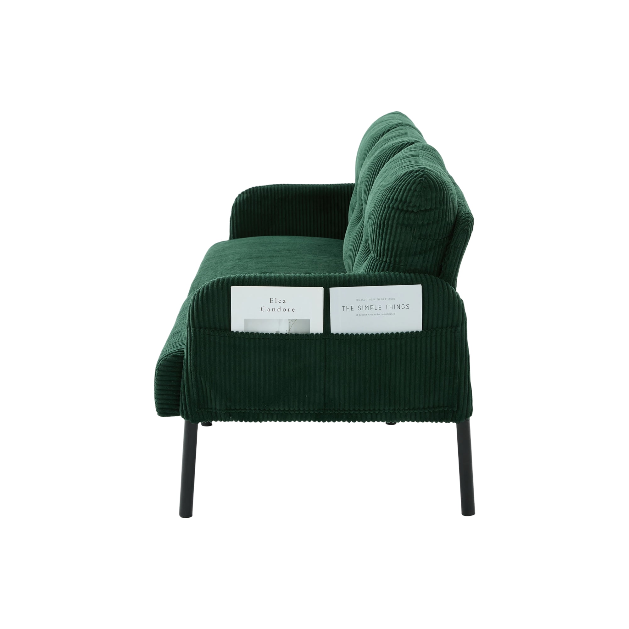 Leumius Oversized Loveseat, Modern & Plush Double-seater Sofa, Corduroy Upholstered Couch, Cozy Bedroom Sofa with Metal Legs & Side Pockets for Living Room Bedroom Dorm Apartment Emerald