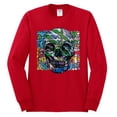 thumbnail image 2 of Wild Bobby, Colorful Abstract Skull Face Streetwear Mens Long Sleeve Shirt, Red, Medium, 2 of 3