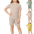 thumbnail image 2 of Qingpeng Kids Solid Color Short Sleeve T Shirt And Shorts Set Crew Neck Summer Loungewear Breathable Soft Fabric Matching Outfit Set For Kids, 2 of 9