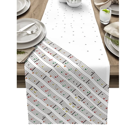 Music Notes, Table Runner 72 Inches, Modern Abstract Minimalistic Geometric Stripes Bed Runner Dresser Scarves Tabletop for Indoor Outdoor Parties/Ceremony/Banquet, 13" x 72"