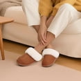 thumbnail image 2 of Comwarm Fuzzy House Slippers for Women Fluffy Memory Foam Suede Slippers with Faux Fur Collar Indoor Outdoor,Chestnut, 2 of 9