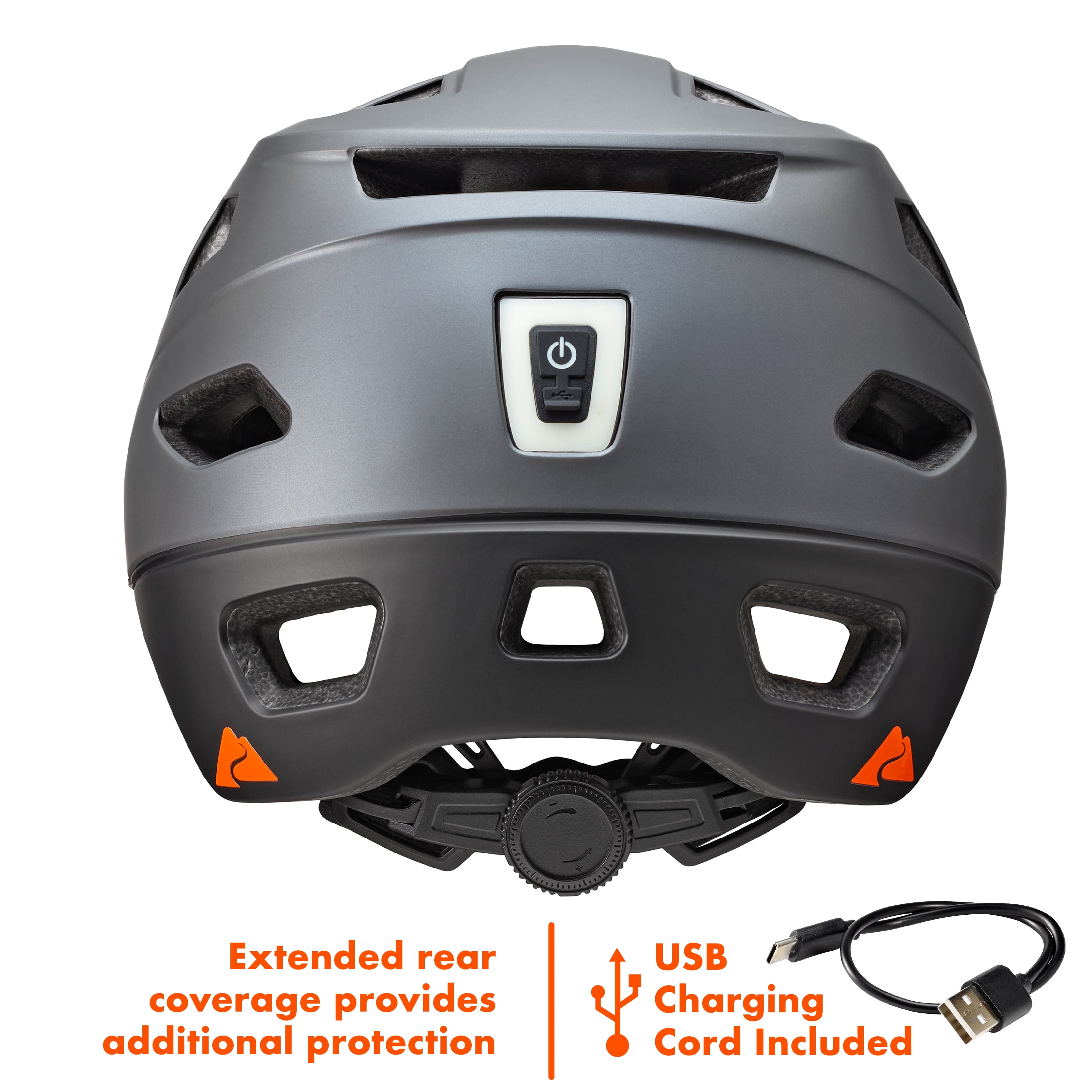 Ozark Trail Youth Rechargeable Rear Light-Up Black Bike Helmet, 9-Modes, Ages 8+