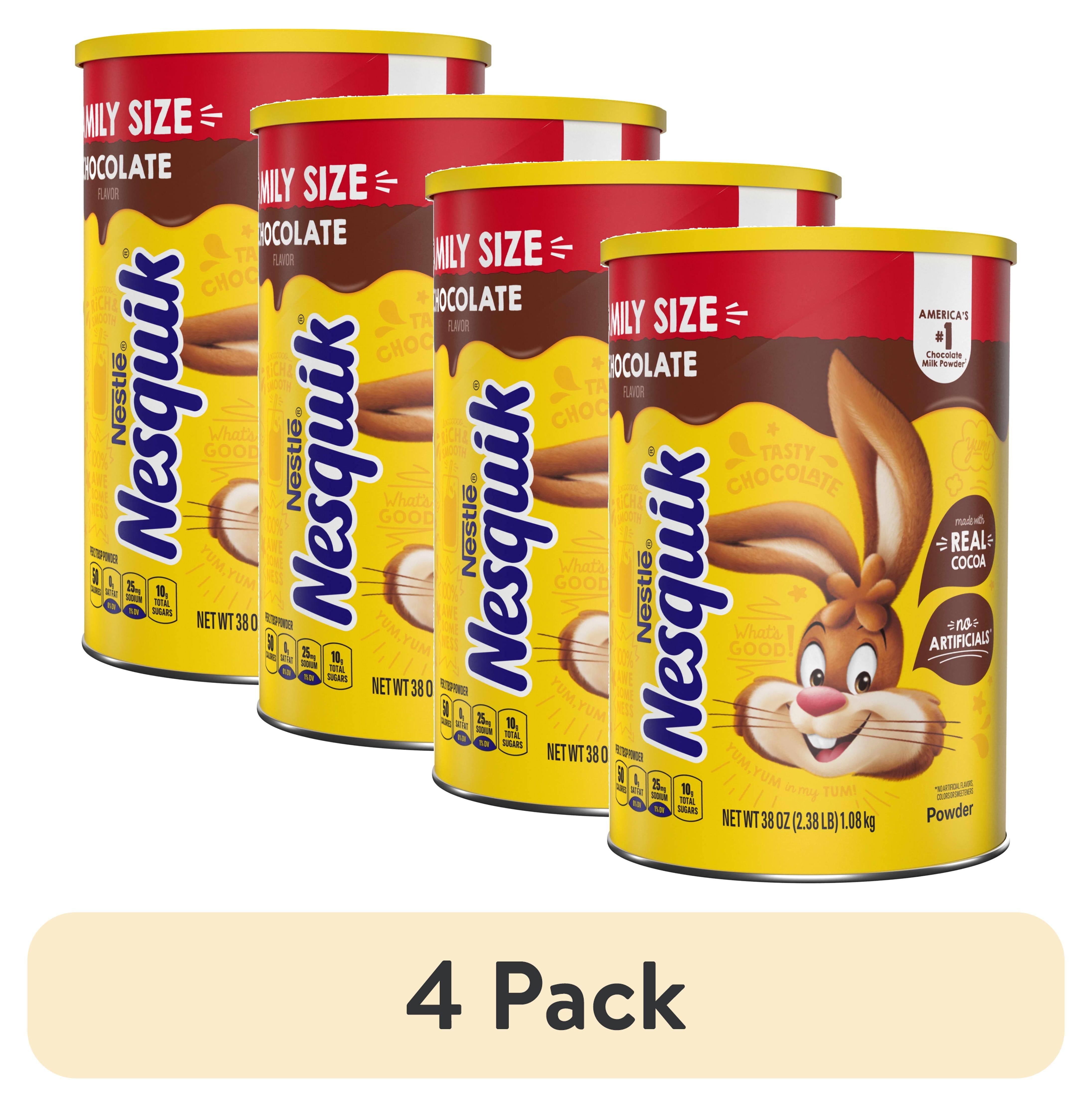 (4 pack) Nestle Nesquik Chocolate Flavor Powder Stir In Drink Mix Canister, 38 oz Canister, 83 Servings