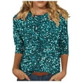 thumbnail image 2 of Cavosen 3/4 Length Sleeve Womens Tops Dressy Glitter Sparkly Print Pullover Shirts Round Neck Shiny Blouse Solid Color Party Tshirts Stylish Casual Elegant Evening Tees 2XL, 2 of 5