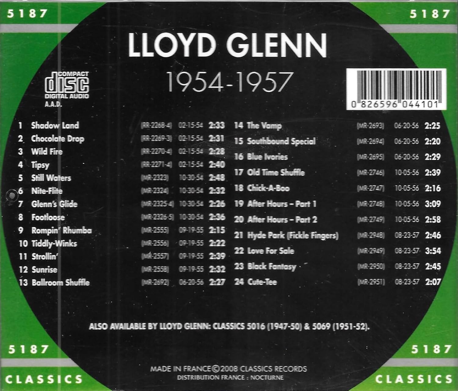 Lloyd Glenn - Chronological Lloyd Glenn 1954-1957 - Music & Performance - CD