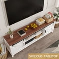 thumbnail image 4 of White TV Stand for 55/60Inch TV, Farmhouse and Industrial Entertainment Center with Sliding Barn Door,Wood Rustic TV Media Console Storage Cabinet for Living Room，Kitchen, Dining Room, 4 of 7
