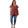thumbnail image 3 of DARING DIVA Women's Plus Floral Flare Sleeves Elastic Waist Peplum Top 3X Red, 3 of 6