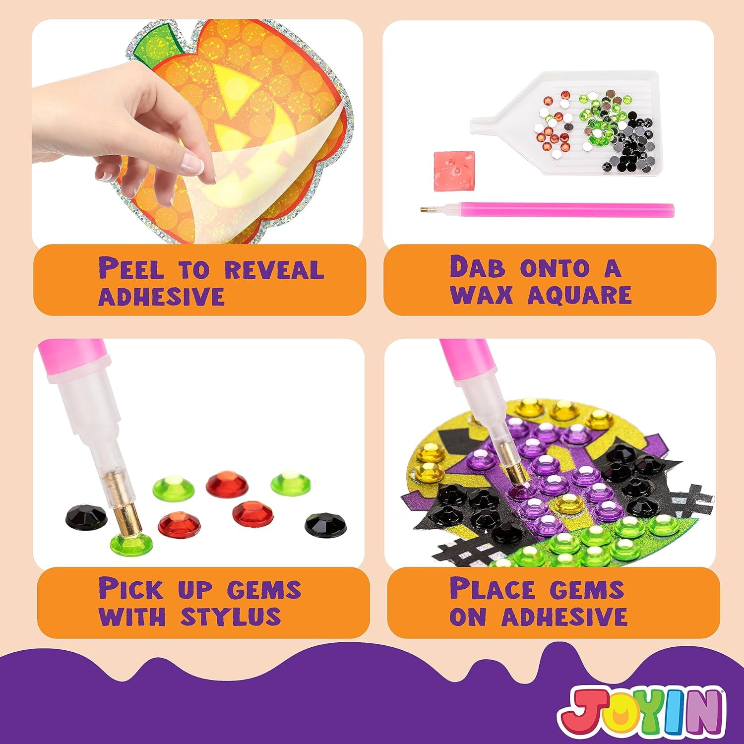 Joyfy Halloween Crafts for Kids,Gem Art Kit Diamond Painting Kit with Stickers,Suncatchers,and Keychains,Halloween Party Supplies Halloween Arts and Crafts