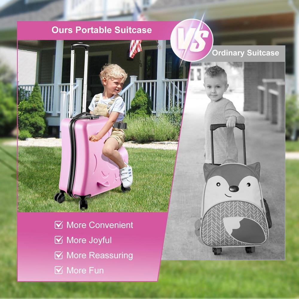 WAASOSCON 3-6 Years Old Ride-On Suitcase with 360° Swivel Wheels and Rear Brake, 20 Inch Airplane-Approved Luggage with 3-Digit Lock, Anti-Scratch Frosted Design