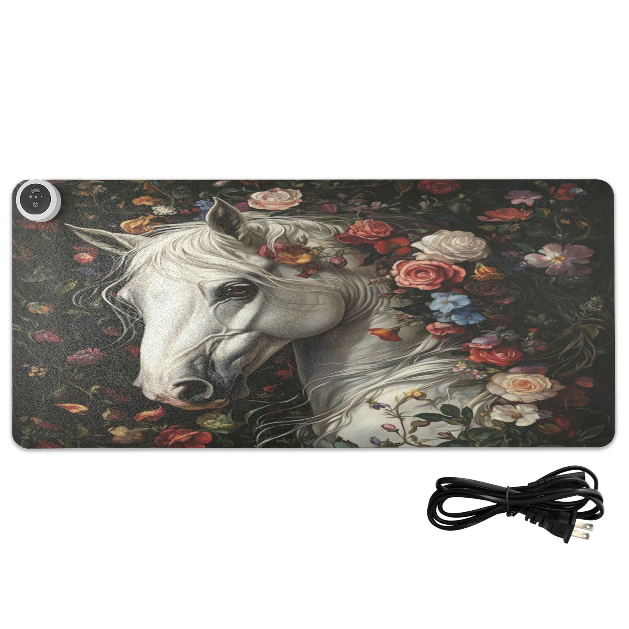 Wobogo Rose Of Horse Heated Mouse Pad Extra-Large Desk Mat With 3 Heating Levels and 3-hour Auto Shut-Off Protection Ideal for Computer Keyboards Home Office Hand-warming Essential 31.5in × 13in