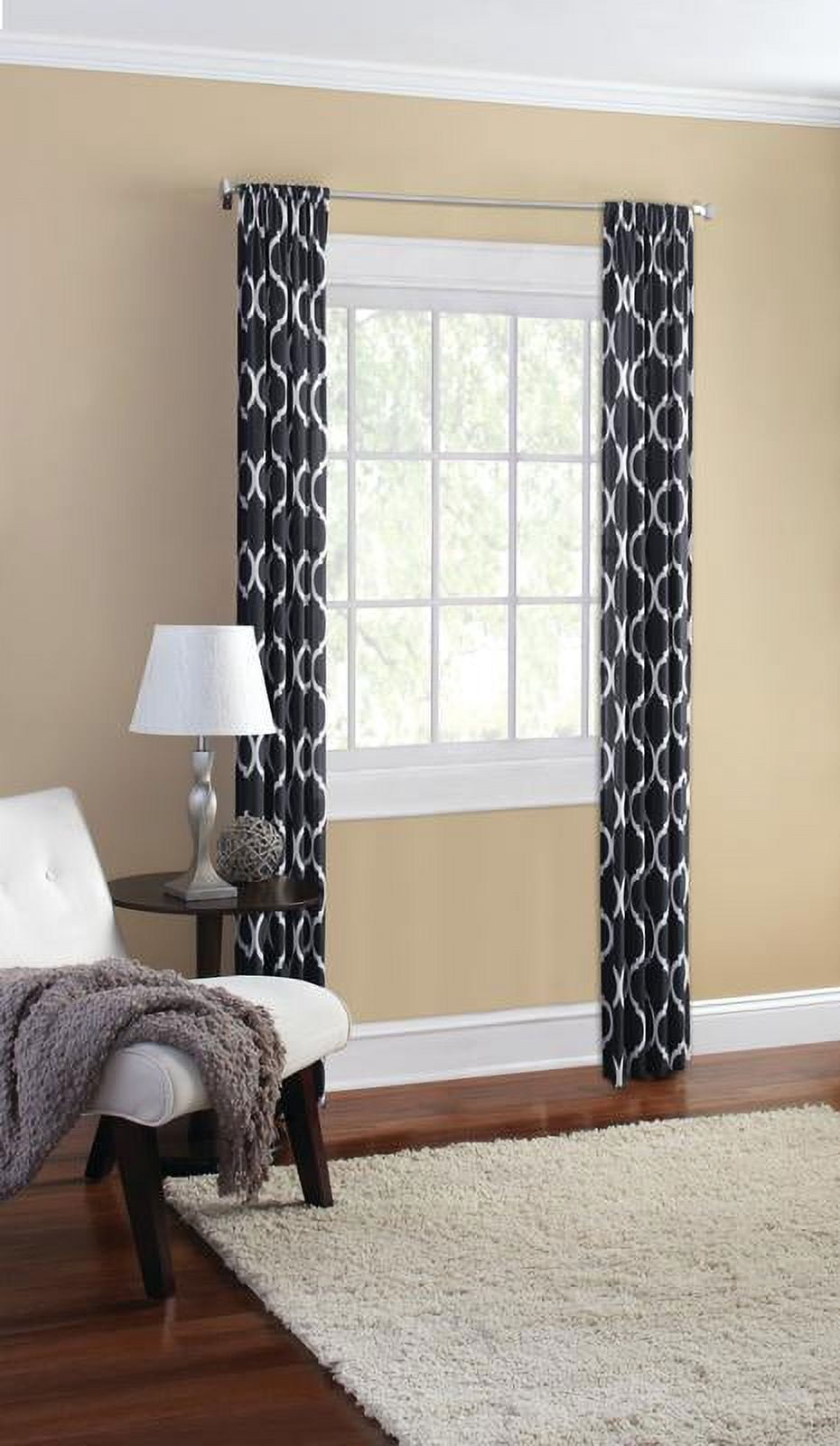 Mainstays Canvas Ironwork Light Filtering Rod Pocket Single Curtain Panel, Black, 50 x 95